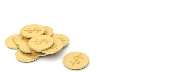 A stack of gold coins and silver coins represents the profit and strategy of the business operation on a white background. 3d rendering