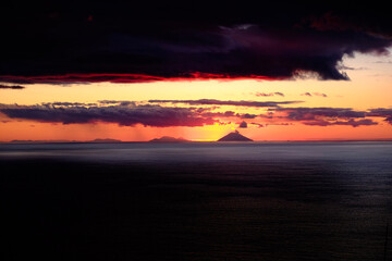 Stromboli sunset over the sea