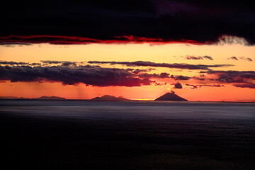 Stromboli sunset over the sea