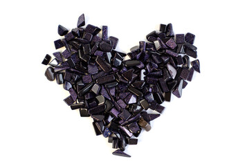 Semi-precious gemstone night cairo dark blue natural Aventurine stone isolated on white background close up heart shape