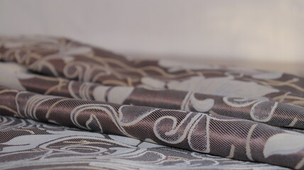 Curtain fabric folds close up.Technological process of sewing curtains.