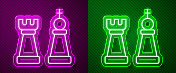 Glowing neon line Chess icon isolated on purple and green background. Business strategy. Game, management, finance. Vector.