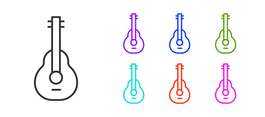 Black line Mexican guitar icon isolated on white background. Acoustic guitar. String musical instrument. Set icons colorful. Vector.