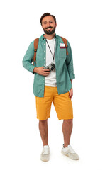 Fototapeta premium Cheerful traveler with photo camera