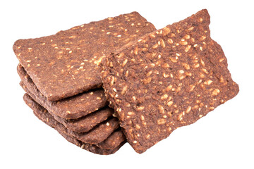 Whole grain crispbread isolated on white background, clipping path