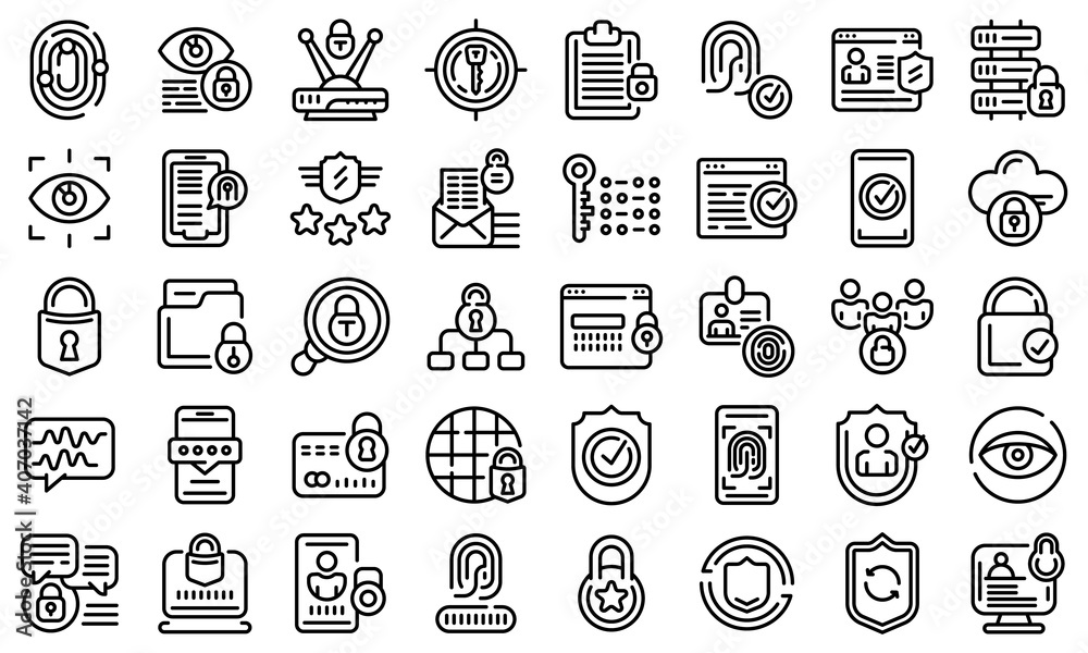 Poster privacy icons set. outline set of privacy vector icons for web design isolated on white background