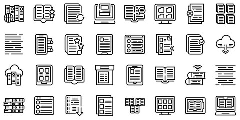 Electronic catalogs icons set. Outline set of electronic catalogs vector icons for web design isolated on white background