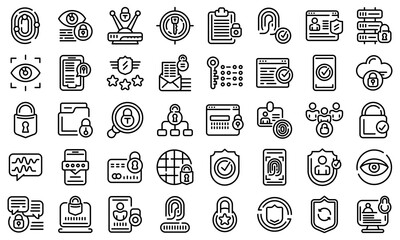 Privacy icons set. Outline set of privacy vector icons for web design isolated on white background