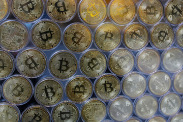 Bitcoin Shows On Screen. Close Up shot