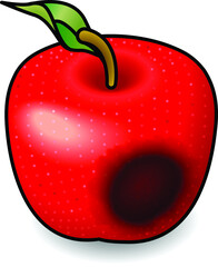 A red apple with a spreading bruise.