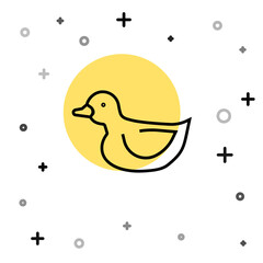 Black line Rubber duck icon isolated on white background. Random dynamic shapes. Vector.