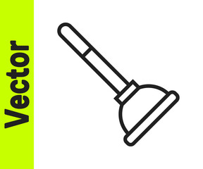Black line Rubber plunger with wooden handle for pipe cleaning icon isolated on white background. Toilet plunger. Vector.