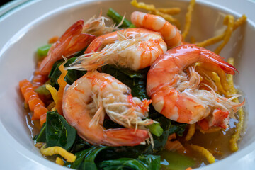 Boiled shrimp on top of the noodles