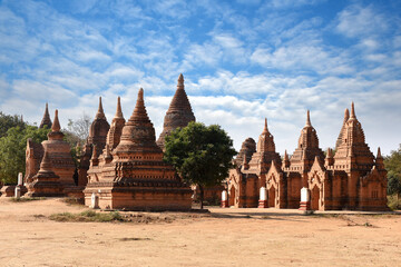view to the ruins at the valley of Bagan with its ancient buddhist pagodas, Myanmar (Burma)
