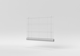 white bamboo blind floating on white background. minimal concept idea. monochrome. 3D render.