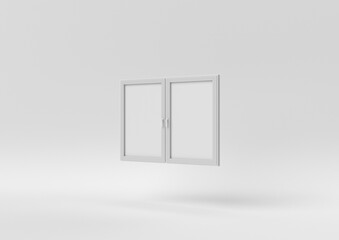 white window floating on white background. minimal concept idea. monochrome. 3D render.