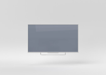 white tv floating on white background. minimal concept idea. 3D render.