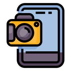 Camera and smartphone icon design color outline style