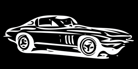 Old car bodysuit black and white illustration.