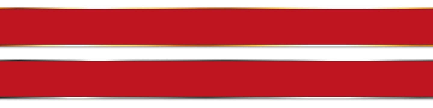 long red ribbon banners with gold and silver frame on white background	