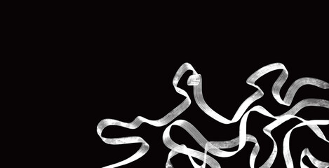 Abstract, artistic white random curly, silky lines on black background