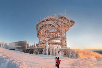 Sky Walk, Kralicky Sneznik, Dolni Morava, Czech Republic. The trail in the sky, wooden tower in ski...