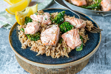 Salmon and broccoli pilaf