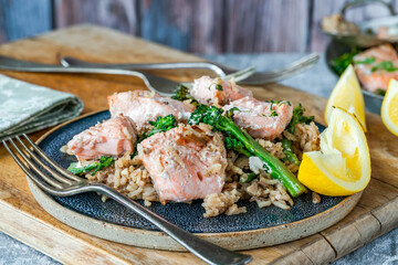 Salmon and broccoli pilaf