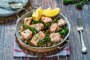 Salmon and broccoli pilaf
