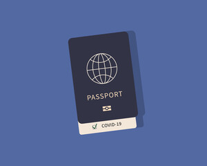Covid-19 immune passport, vaccinated, negative result, vaccination certificate. Vector illustration flat style.