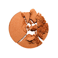 Broken round face powder isolated on white