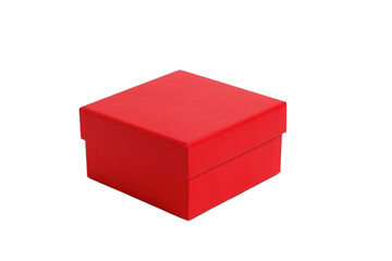 Closed red gift box on white background.