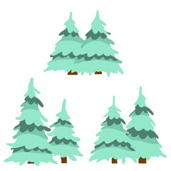 Obraz premium Set of winter tree. Snow on branches. Element of nature and forests. Cartoon flat illustration. Cold season. New year and Christmas decorations