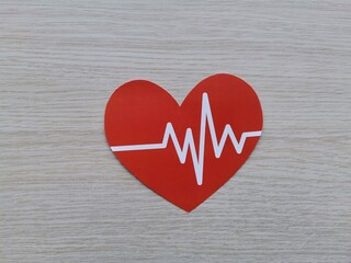 Heart beat. Heartbeat lines on the heart. Red heart. Valentine's Day.