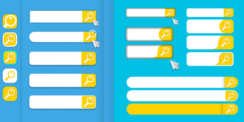 Search bar icon set isolated on blue background. vector design ui elements. search bar icon collection