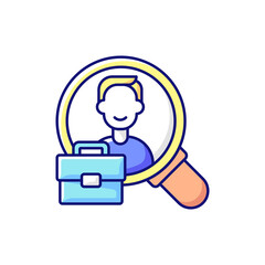 Human resource RGB color icon. Organization workforce. HR. Recruiting and training job applicants. Hiring and firing employees and independent contractors. Isolated vector illustration