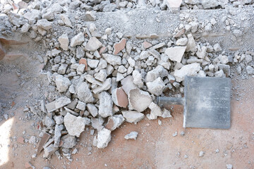 Top view concrete debris from drilling
