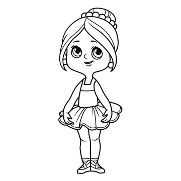 Cute cartoon ballerina girl  in lush tutu outlined for coloring isolated on a white background