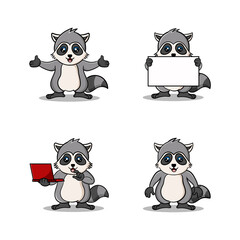 Set of cute raccoon mascot character