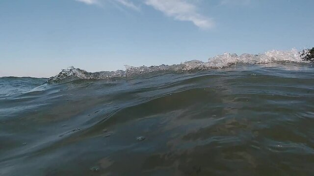 Wellen brechen sich in Zeitlupe an der Ostsee in K&uuml;hlungsborn, Deutschland