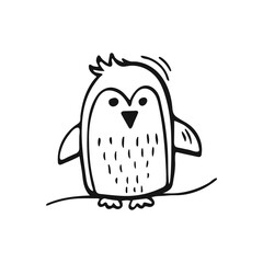 Hand-drawn a beautiful little penguin. Doodle penguin isolated on white background. Image