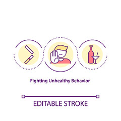 Fighting unhealthy behavior concept icon. Emotional and psychological manipulation. Becoming better person idea thin line illustration. Vector isolated outline RGB color drawing. Editable stroke