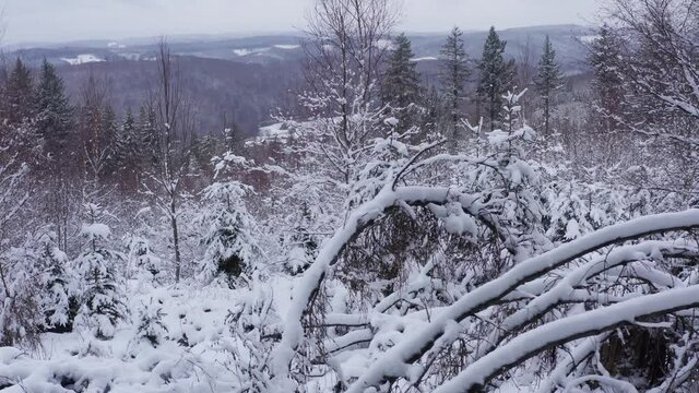 the rothaar mountains in germany in winter filmed at a low angle