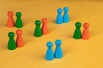 game figures of different colors in pairs, matching, against a background of different