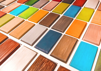 Color samples of paint for wood bars interior design material in a hardware store