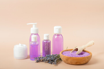 Obraz na płótnie Canvas Background - Spa bath salt and lavender flowers