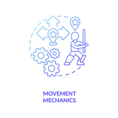 Movement mechanics concept icon. Game design industry benefits. Developing realistic hero movement. Game creation idea thin line illustration. Vector isolated outline RGB color drawing