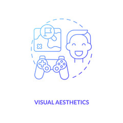 Visual aesthetics concept icon. Game designer skills. Creating interesting products for people to enjoy. Creation idea thin line illustration. Vector isolated outline RGB color drawing