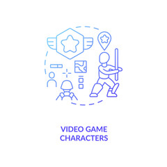 Video game characters concept icon. Video game design components. Match the characters personality with theme. Creation idea thin line illustration. Vector isolated outline RGB color drawing