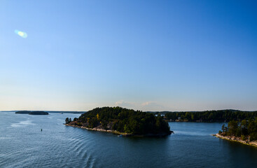 Small rocky islands in the Stockholm archipelago, on the Baltic Sea in the early morning. Swedish...